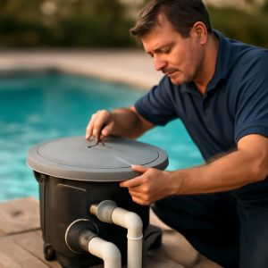 Процесс обслуживания крышки и системы отопления бассейна